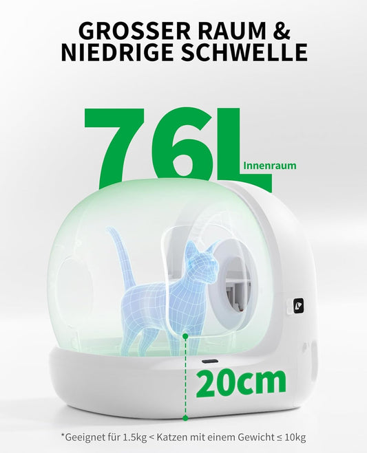 PETKIT Pura Max 2 Selbstreinigende Katzentoilette, 76L Katzenklo Selbstreinigend,xSecure,Geruchsbeseitigung,App-Steuerung,Große Fassungsvermögen,für Mehrere Katzen(Deo und Sandkissen Frei, mit N50)