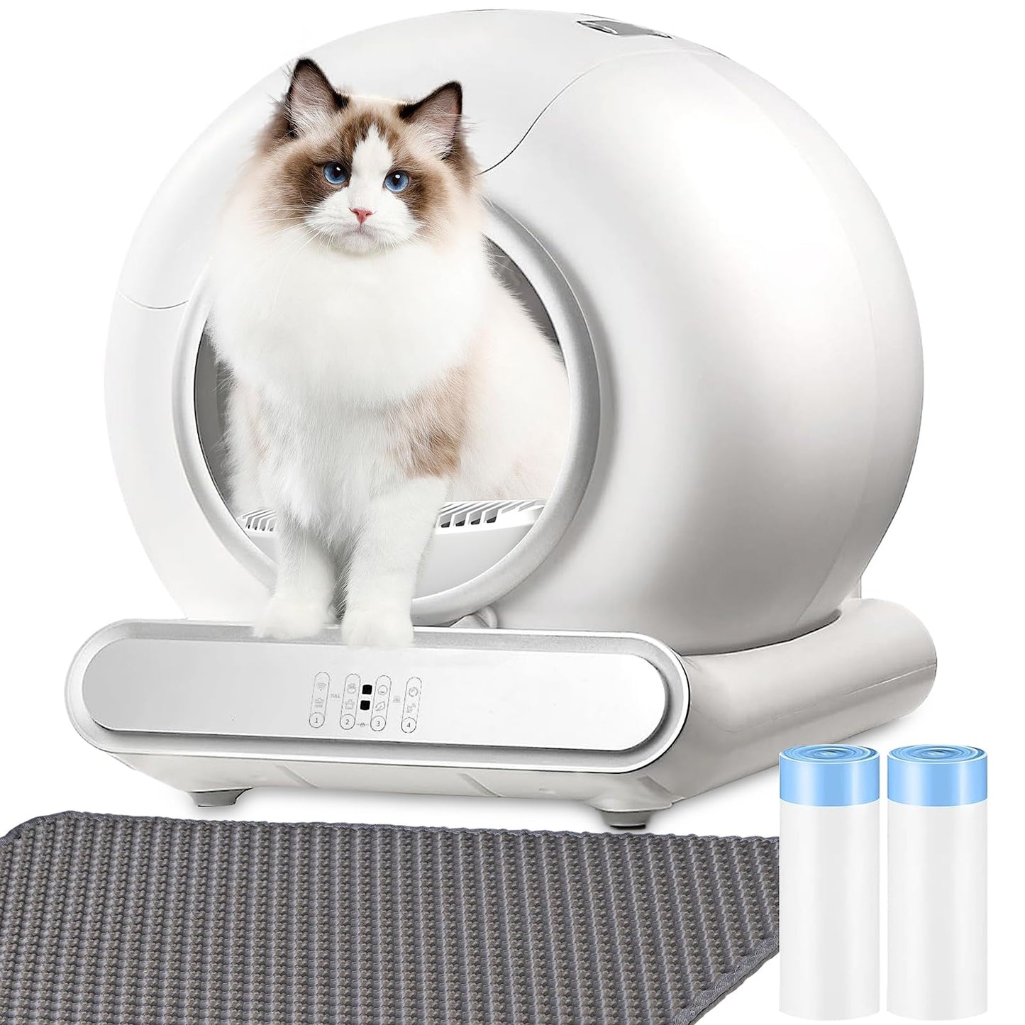 XQDKoon Katzenklo Selbstreinigend, 65L Selbstreinigende Katzentoilette mit 2 Rollen Müllsäcken und Katzenstreumatten, APP Steuerung, Überwachung der Gesundheit für Mehrere Katzen(A)