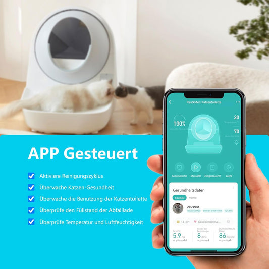 CATLINK Pro-X Selbstreinigendes Katzenklo mit APP-13L Abfallbehälter für große Katzen, 4 Reinigungsmodi, 4-fache Geruchskontrolle (Ozon+UV+Aktivkohle+Deo-Gel), Multi-Katzen-Erkennung (Weiß)