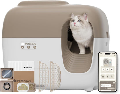 PetSnowy Katzenklo Selbstreinigend Katzentoilette mit TiO2-Geruchskontrollsystem, App-Steuerung, Auto-Packing für große Katzen & Mehrkatzenhaushalte 1,5-9 kg, Max Kapazität von 83L (2025 Premium)