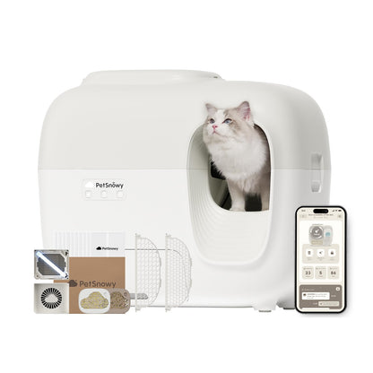 PetSnowy Katzenklo Selbstreinigend Katzentoilette mit TiO2-Geruchskontrollsystem, App-Steuerung, Auto-Packing für große Katzen & Mehrkatzenhaushalte 1,5-9 kg, Max Kapazität von 83L (2025 Premium)