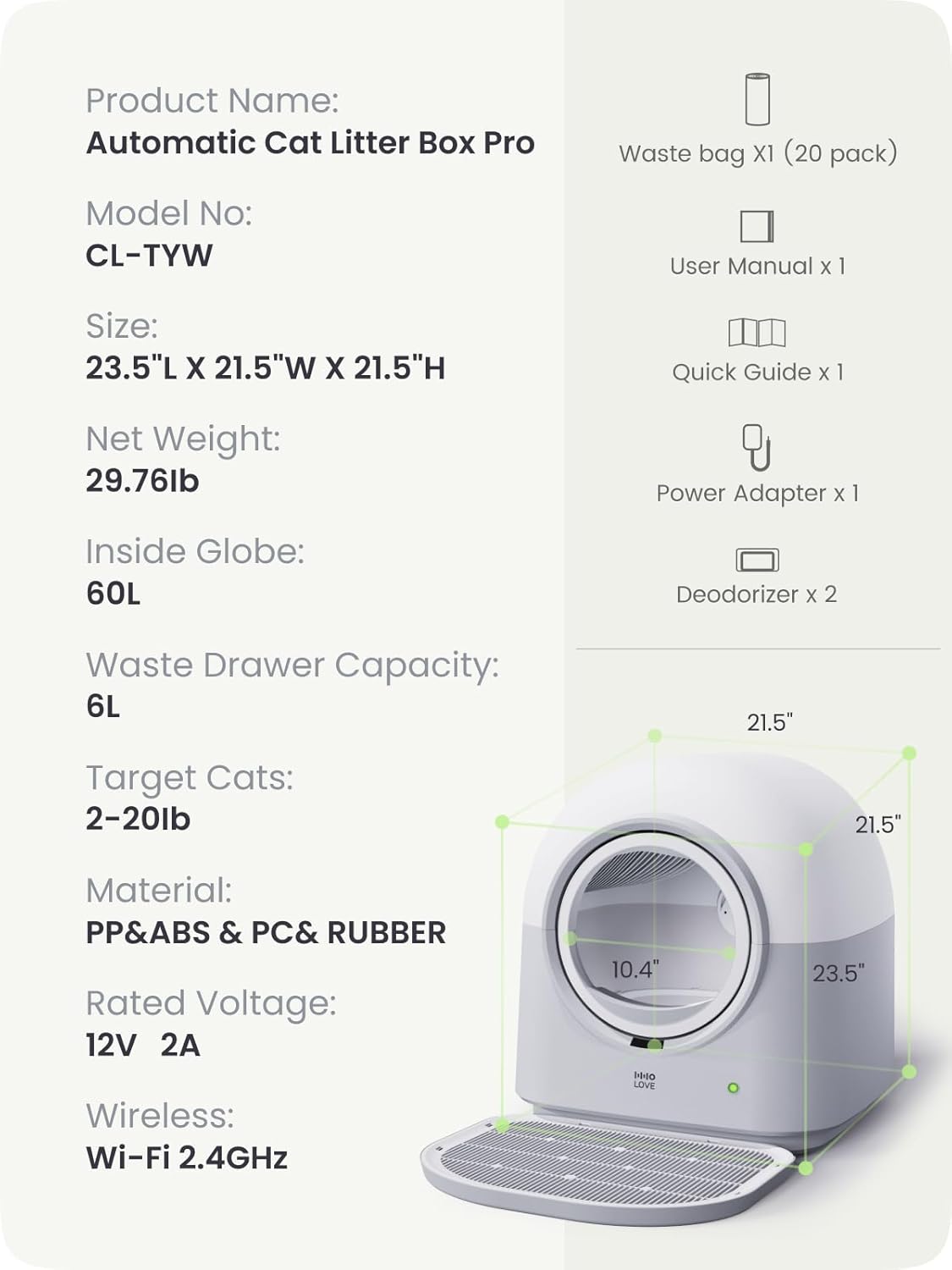 Katzenklo Selbstreinigend Katzentoilette Groß XXL, Automatisches Katzenklo Elektrisches, APP-Steuerung, Selbstreinigendes Katzenklo für 2 Katzen Mehrere Katzen, TY-PRO