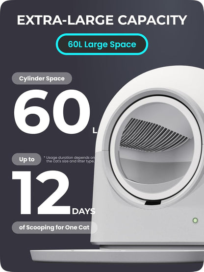 ABRCT Selbstreinigende Katzentoilette PRO, Katzenklo Selbstreinigend XXL, Wägbar, Hygienisch, Geruchsneutral, APP-Steuerung, Große Fassungsvermögen für Mehrere Katzen, mit Katzenstreu Matte
