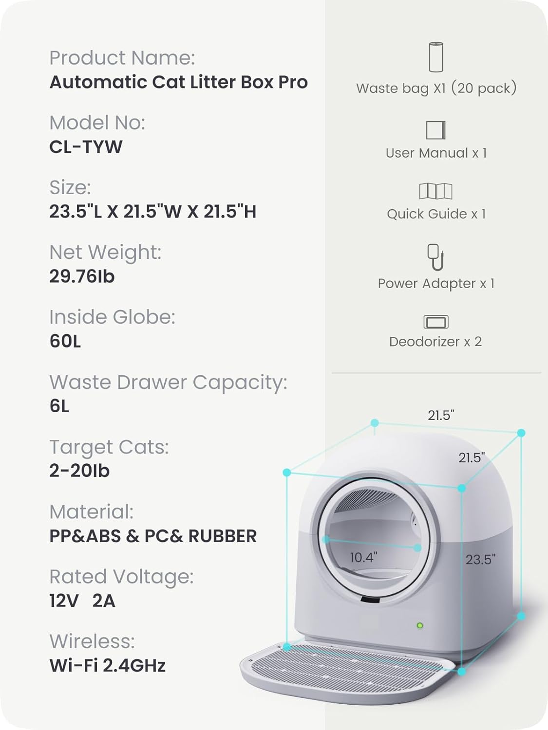 ABRCT Selbstreinigende Katzentoilette PRO, Katzenklo Selbstreinigend XXL, Wägbar, Hygienisch, Geruchsneutral, APP-Steuerung, Große Fassungsvermögen für Mehrere Katzen, mit Katzenstreu Matte