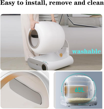 QraraZL Selbstreinigende Katzentoilette, Automatisches Katzenklo mit APP-Steuerung, Katzenklo Selbstreinigend, Smart Health Monitor (Automatisch)