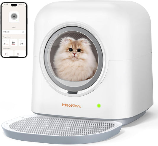 MeoWant Selbstreinigende Katzentoilette, Vollständig Geschlossene Automatische Katzentoilette, Geeignet Für Mehrere Katzen, APP-Steuerung/Sicherheit/Intelligente Überwachung/Geruch Beseitigen