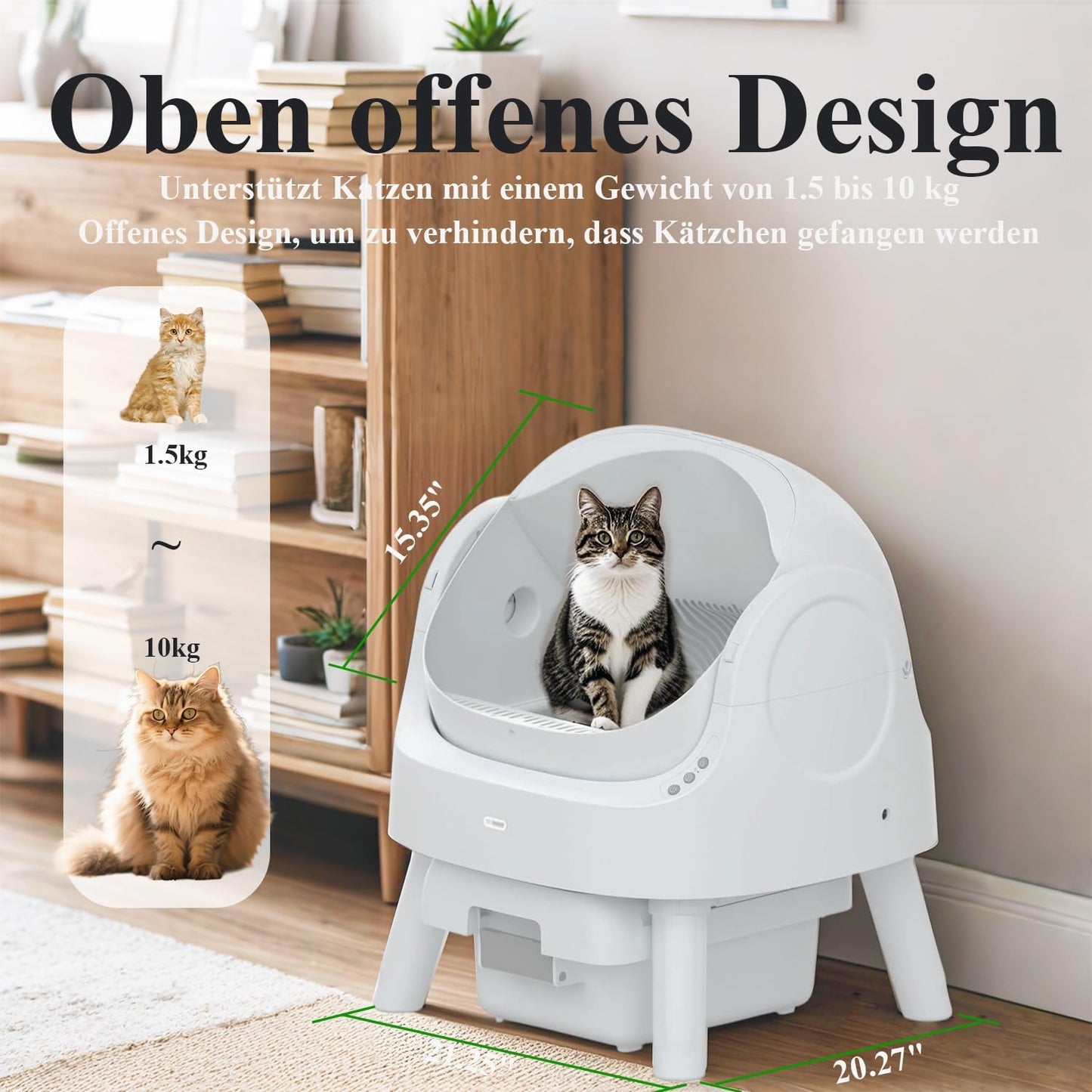 Selbstreinigende Katzentoilette – Automatische Reinigung, 10L Großes Fassungsvermögen, XL Katzenklo, Ideal für Vielbeschäftigte Haushalte