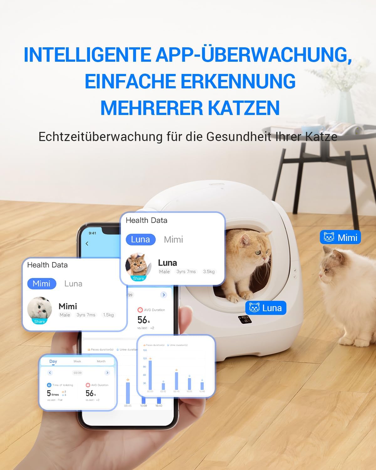 CATLINK Baymax Katzenklo Selbstreinigend, 70L XXL-Volumen, Verbessertem Schutz Gegen Seitliches Auslaufen, 7-facher Schutz, App-Steuerung und Mehrkatzenerkennung – Geeignet für mit Mehreren Katzen