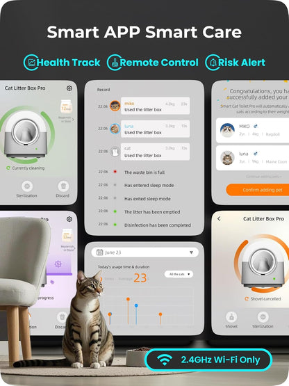 ABRCT Selbstreinigende Katzentoilette PRO, Katzenklo Selbstreinigend XXL, Wägbar, Hygienisch, Geruchsneutral, APP-Steuerung, Große Fassungsvermögen für Mehrere Katzen, mit Katzenstreu Matte