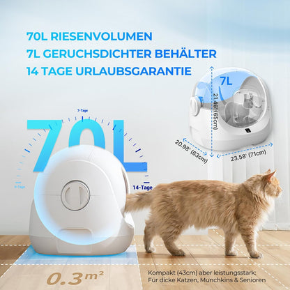 CATLINK Baymax Katzenklo Selbstreinigend, 70L XXL-Volumen, Verbessertem Schutz Gegen Seitliches Auslaufen, 7-facher Schutz, App-Steuerung und Mehrkatzenerkennung – Geeignet für mit Mehreren Katzen