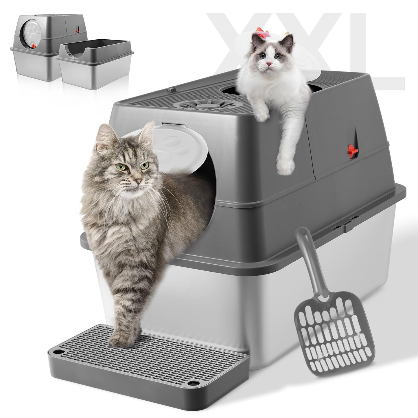 Katzenklo Selbstreinigend Katzentoilette Groß XXL 68L, Automatisches Katzenklo mit Müllsäcken, Niedriger Einstieg mit APP-Steuerung Elektrisches Katzenklo, für 2 Katzen Cat Selbstreinigendes Katzenklo