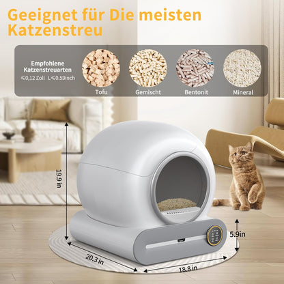Katzenklo Selbstreinigend Katzentoilette Groß XXL 68L, Automatisches Katzenklo mit Müllsäcken, Niedriger Einstieg mit APP-Steuerung Elektrisches Katzenklo, für 2 Katzen Cat Selbstreinigendes Katzenklo
