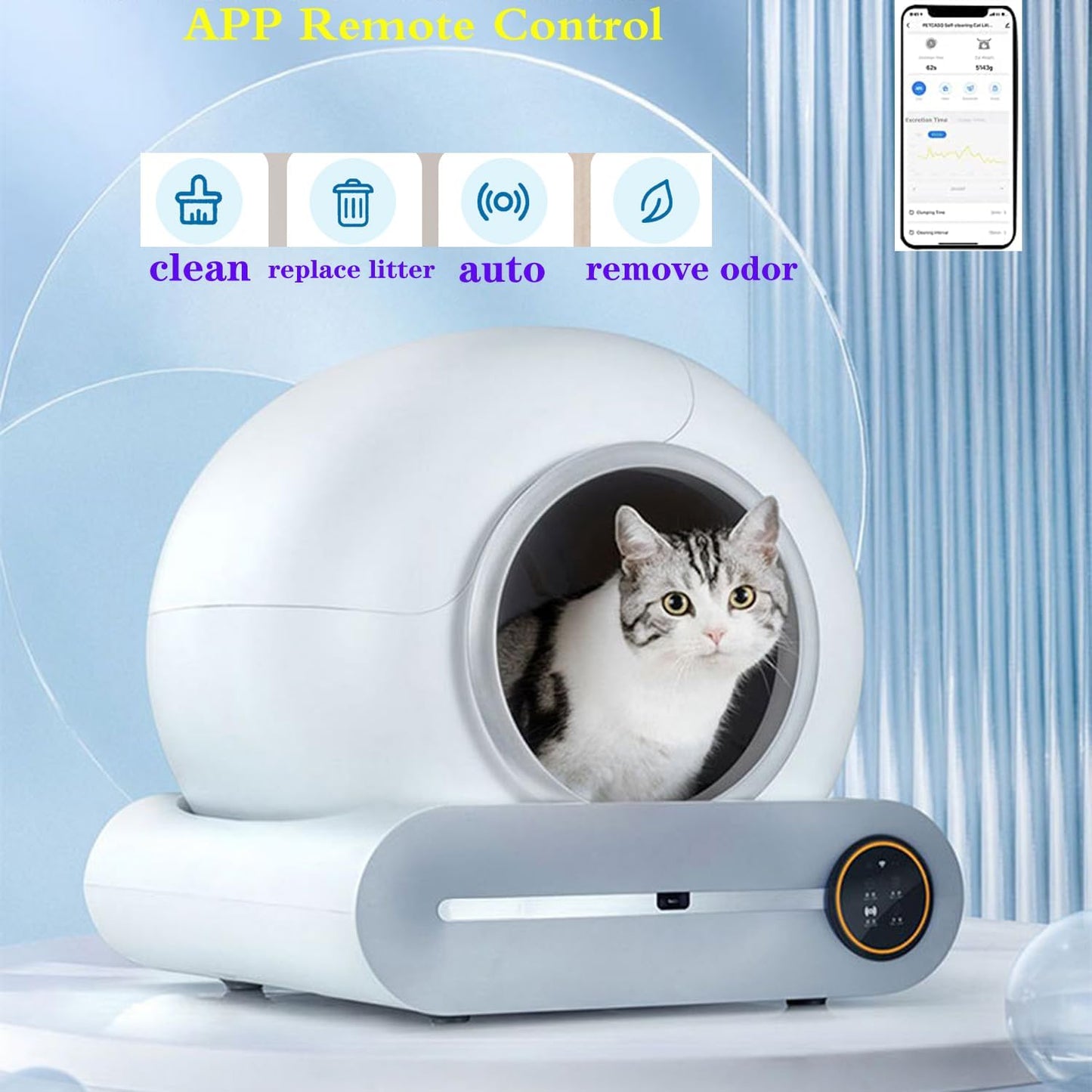 QraraZL Selbstreinigende Katzentoilette, Automatisches Katzenklo mit APP-Steuerung, Katzenklo Selbstreinigend, Smart Health Monitor (Automatisch)