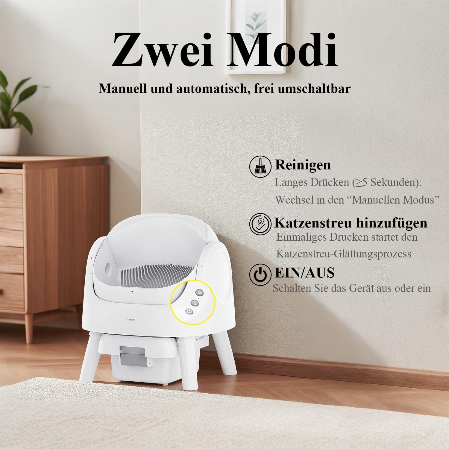 Selbstreinigende Katzentoilette – Automatische Reinigung, 10L Großes Fassungsvermögen, XL Katzenklo, Ideal für Vielbeschäftigte Haushalte