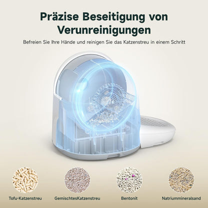 Amicura Cura 2 Selbstreinigende Katzentoilette, 360-Grad-Erkennung Intelligente Anti-Falle, App-Steuerung, 65L Katzenklo Selbstreinigend mit Offenem Dachfenster, Anti-Odor Große Elektrisches Katzenklo