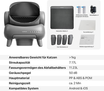 Neakasa M1 Oben offene Katzenklo selbstreinigend Katzentoilette XXL, Geruchsfreie, Hygienisch, App-Steuerung, Große Fassungsvermögen, mit Katzenstreu Matte, Cat Litter Box mit für mehrere Katzen