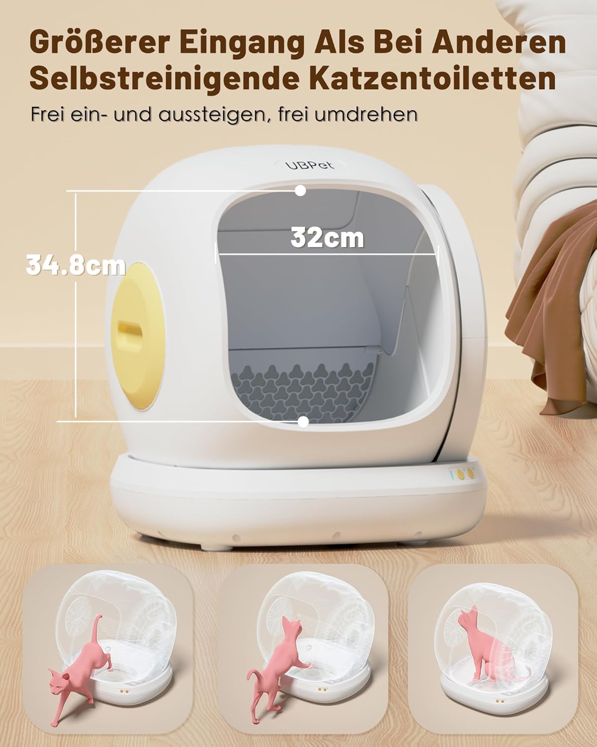 UBPET C20 Selbstreinigende Katzentoilette Katzenklo Selbstreinigend, Breite Öffnung/Großer Raum/Niedriger Einstieg/APP-Steuerung Selbstreiniges Katzenklo, Automatische Elektrisches Katzenklo
