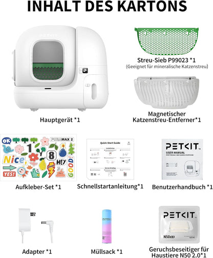 PETKIT Pura Max 2 Selbstreinigende Katzentoilette, 76L Katzenklo Selbstreinigend,xSecure,Geruchsbeseitigung,App-Steuerung,Große Fassungsvermögen,für Mehrere Katzen（Deo und Sandkissen Frei, mit N50）