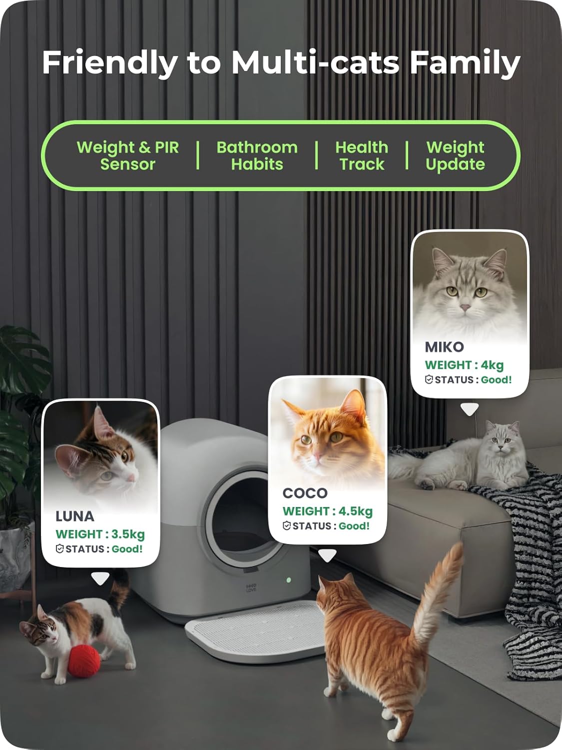 Katzenklo Selbstreinigend Katzentoilette Groß XXL, Automatisches Katzenklo Elektrisches, APP-Steuerung, Selbstreinigendes Katzenklo für 2 Katzen Mehrere Katzen, TY-PRO