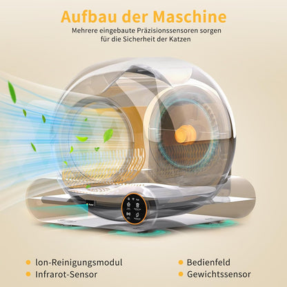 Katzenklo Selbstreinigend Katzentoilette Groß XXL 68L, Automatisches Katzenklo mit Müllsäcken, Niedriger Einstieg mit APP-Steuerung Elektrisches Katzenklo, für 2 Katzen Cat Selbstreinigendes Katzenklo