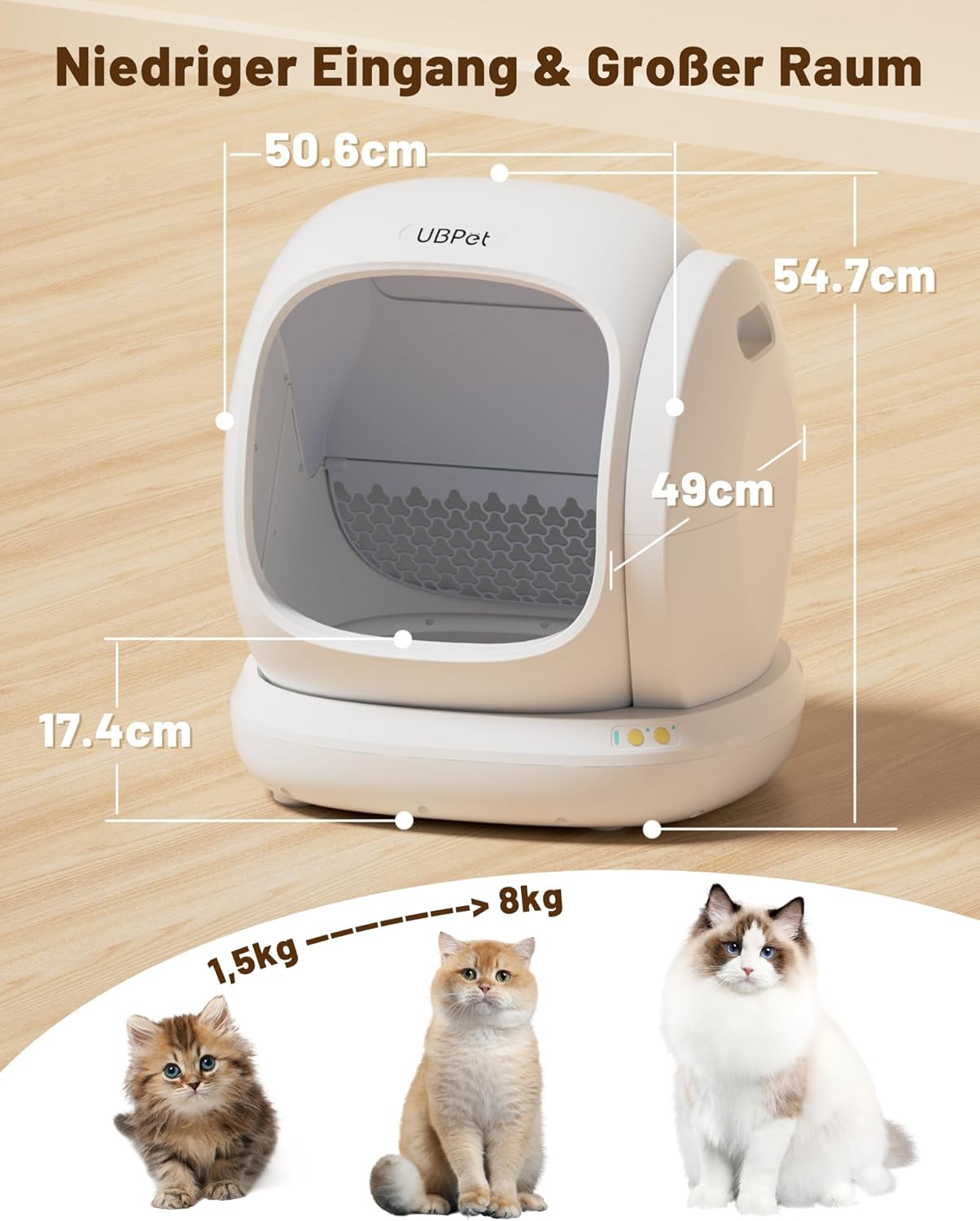 UBPET C20 Selbstreinigende Katzentoilette Katzenklo Selbstreinigend, Breite Öffnung/Großer Raum/Niedriger Einstieg/APP-Steuerung Selbstreiniges Katzenklo, Automatische Elektrisches Katzenklo