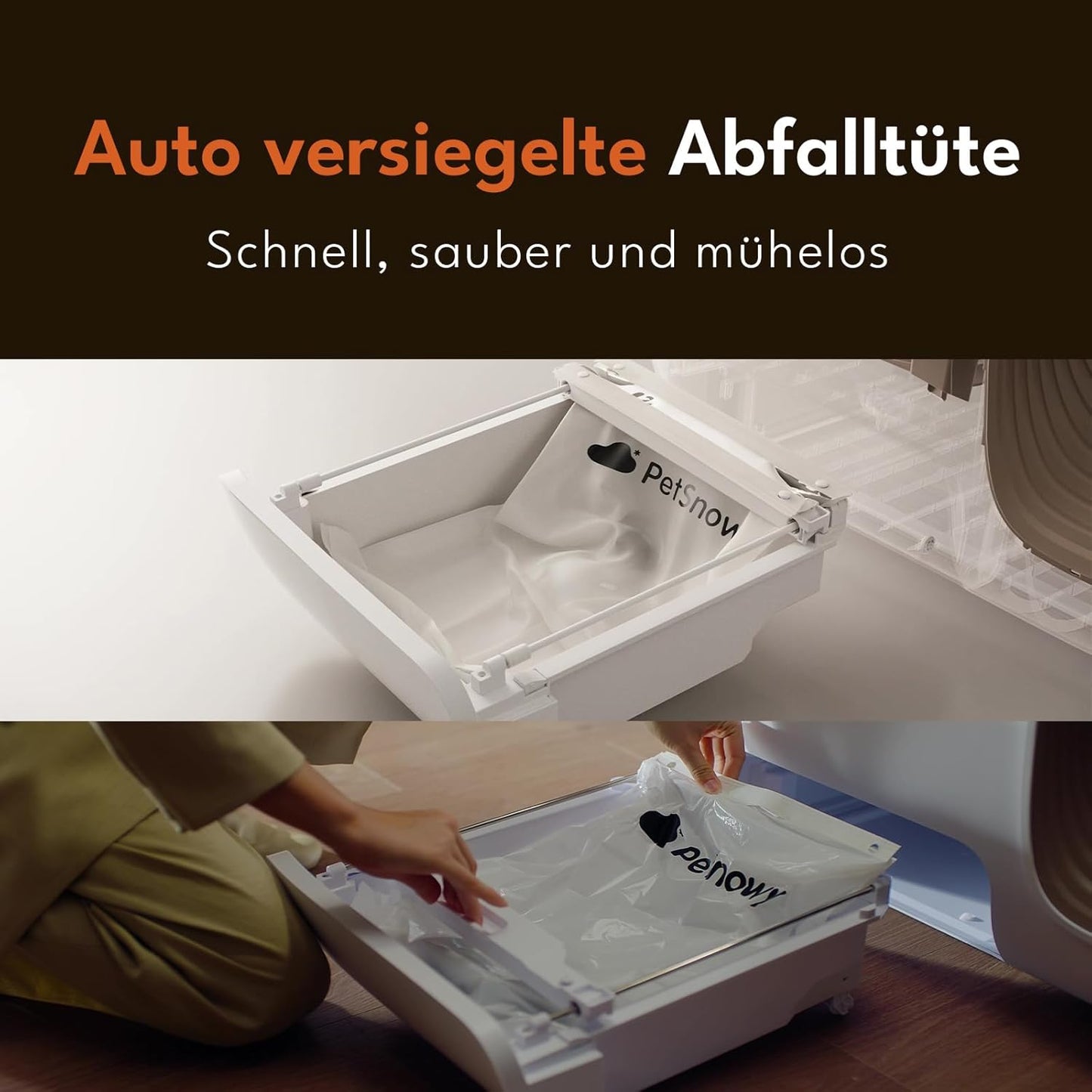 PetSnowy Katzenklo Selbstreinigend Katzentoilette mit TiO2-Geruchskontrollsystem, App-Steuerung, Auto-Packing für große Katzen & Mehrkatzenhaushalte 1,5-9 kg, Max Kapazität von 83L (2025 Premium)