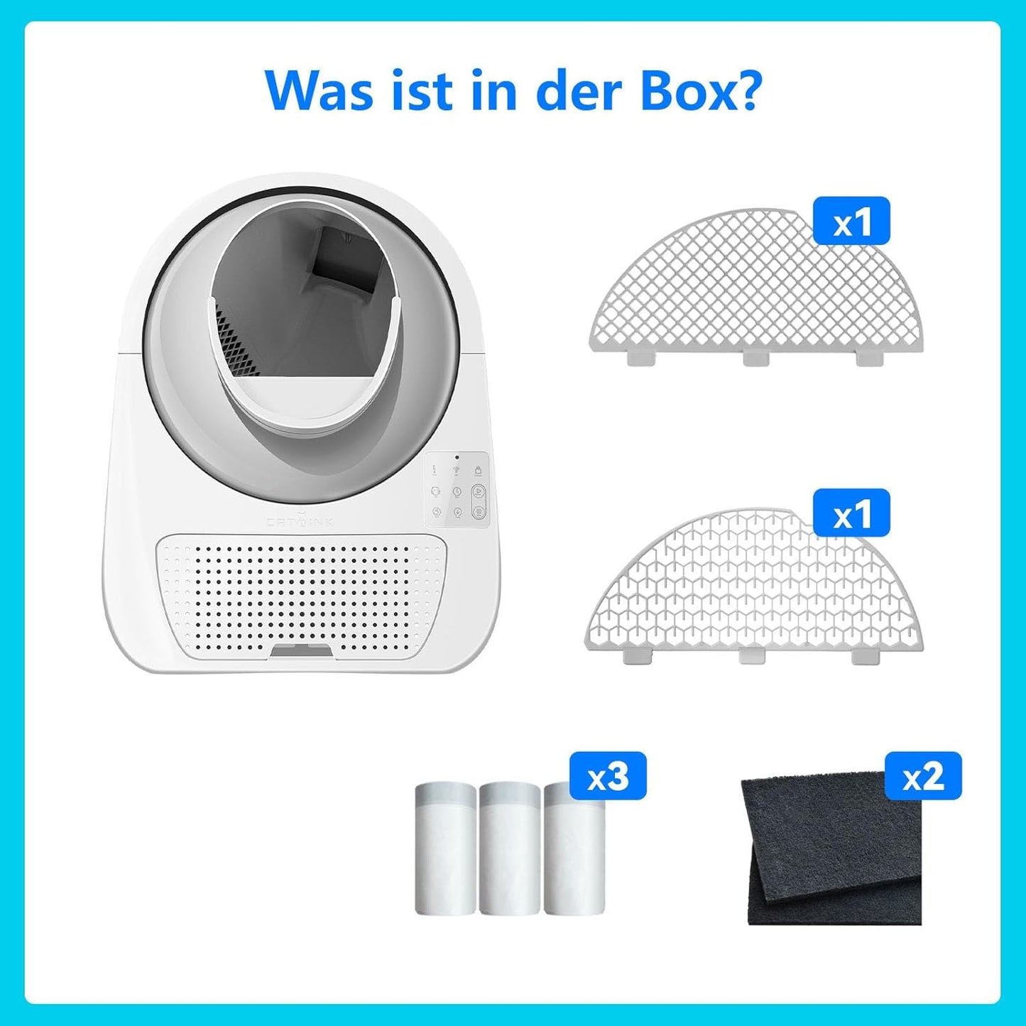 CATLINK Pro-X Selbstreinigendes Katzenklo mit APP-13L Abfallbehälter für große Katzen, 4 Reinigungsmodi, 4-fache Geruchskontrolle (Ozon+UV+Aktivkohle+Deo-Gel), Multi-Katzen-Erkennung (Weiß)