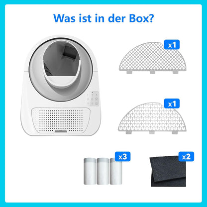 CATLINK Pro-X Selbstreinigendes Katzenklo mit APP-13L Abfallbehälter für große Katzen, 4 Reinigungsmodi, 4-fache Geruchskontrolle (Ozon+UV+Aktivkohle+Deo-Gel), Multi-Katzen-Erkennung (Weiß)