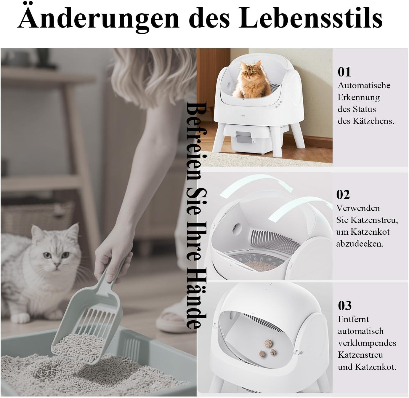 Selbstreinigende Katzentoilette – Automatische Reinigung, 10L Großes Fassungsvermögen, XL Katzenklo, Ideal für Vielbeschäftigte Haushalte