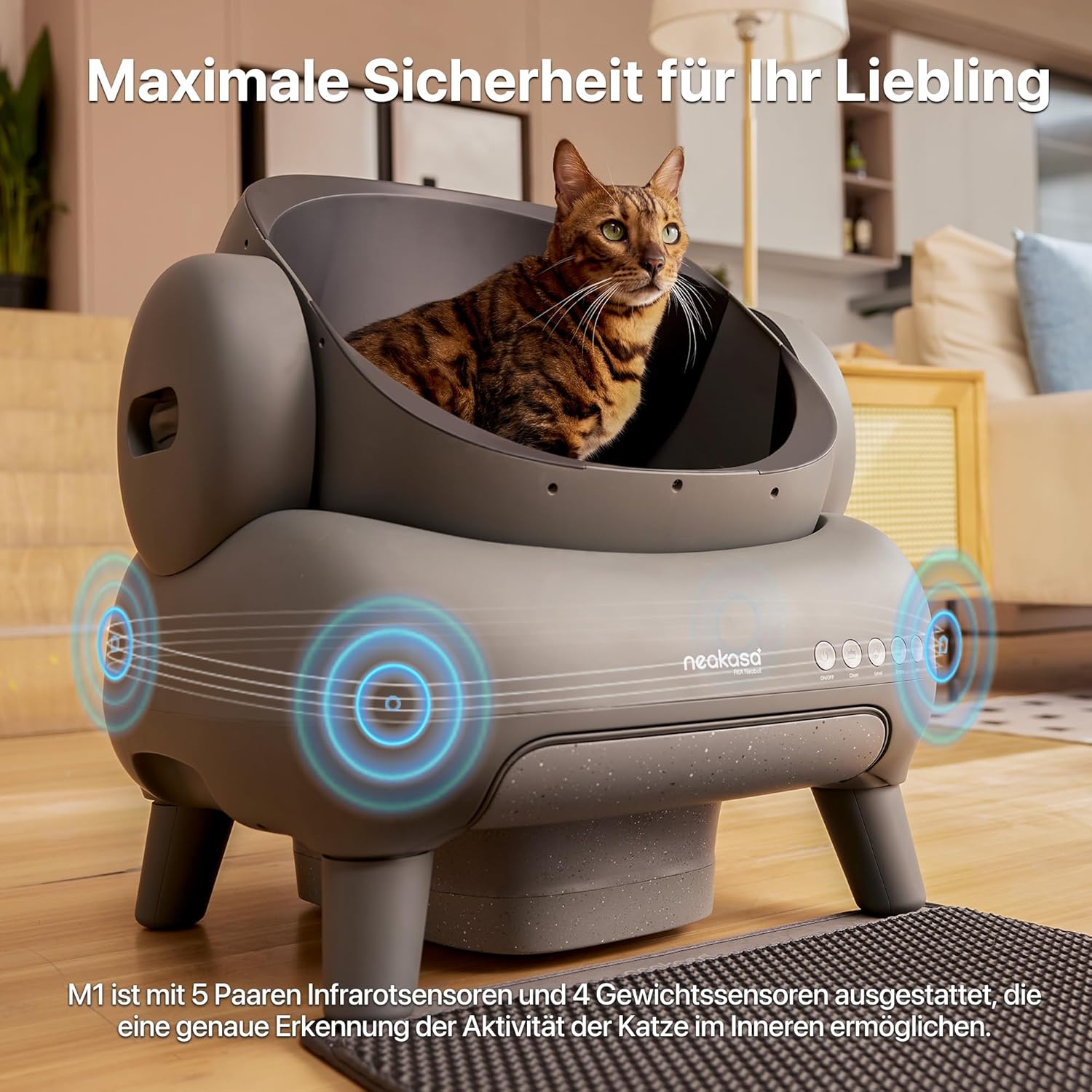 Neakasa M1 Oben offene Katzenklo selbstreinigend Katzentoilette XXL, Geruchsfreie, Hygienisch, App-Steuerung, Große Fassungsvermögen, mit Katzenstreu Matte, Cat Litter Box mit für mehrere Katzen