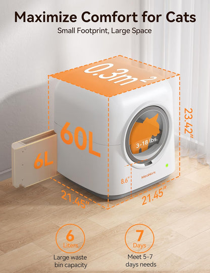 MeoWant Selbstreinigende Katzentoilette, Vollständig Geschlossene Automatische Katzentoilette, Geeignet Für Mehrere Katzen, APP-Steuerung/Sicherheit/Intelligente Überwachung/Geruch Beseitigen