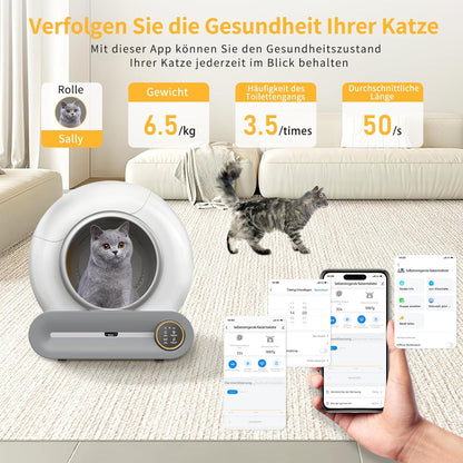 Katzenklo Selbstreinigend Katzentoilette Groß XXL 68L, Automatisches Katzenklo mit Müllsäcken, Niedriger Einstieg mit APP-Steuerung Elektrisches Katzenklo, für 2 Katzen Cat Selbstreinigendes Katzenklo