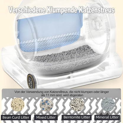 XQDKoon Katzenklo Selbstreinigend, 65L Selbstreinigende Katzentoilette mit 2 Rollen Müllsäcken und Katzenstreumatten, APP Steuerung, Überwachung der Gesundheit für Mehrere Katzen(A)