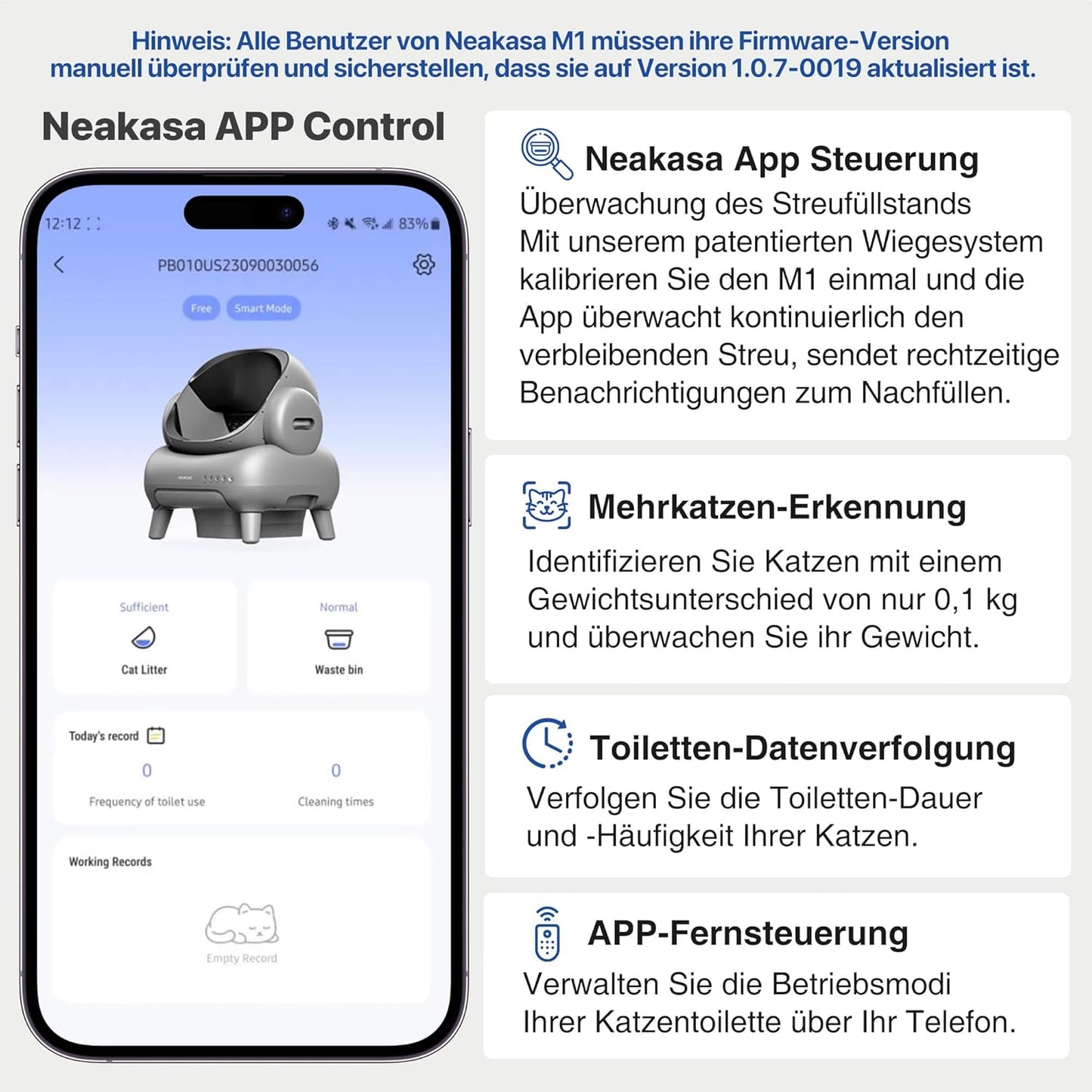 Neakasa M1 Oben offene Katzenklo selbstreinigend Katzentoilette XXL, Geruchsfreie, Hygienisch, App-Steuerung, Große Fassungsvermögen, mit Katzenstreu Matte, Cat Litter Box mit für mehrere Katzen